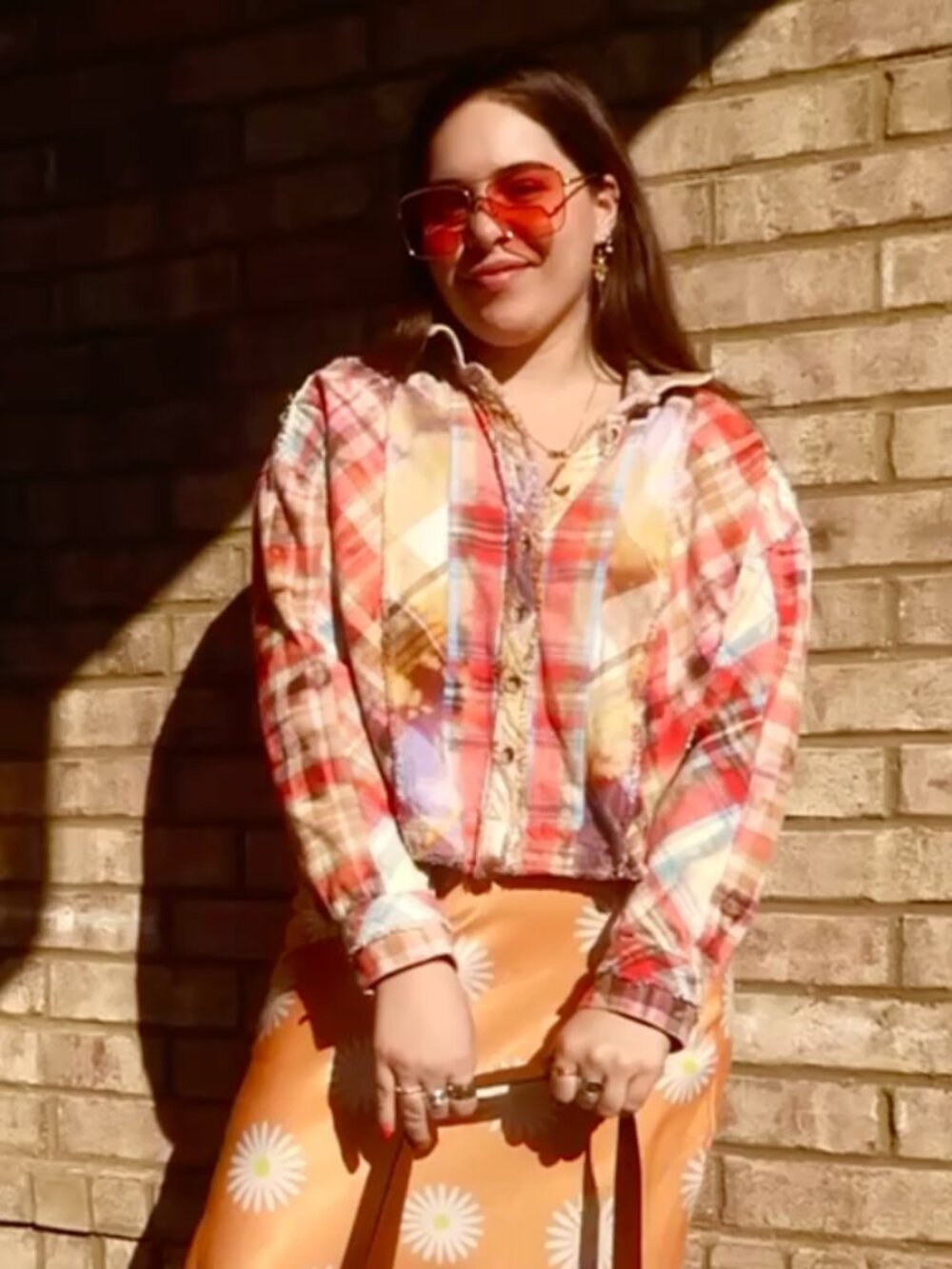 Free People Funky Patchwork Flannel Bleach Dyed Cropped Style We the Free